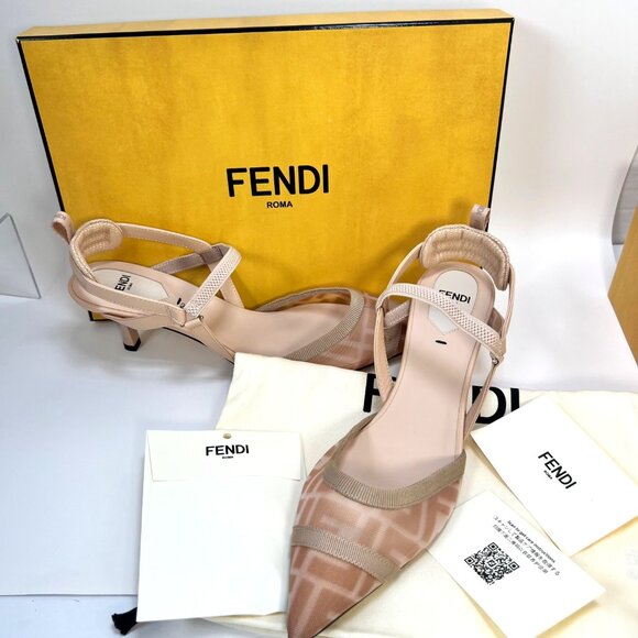 Fendi Colibrí Lite Pointed Toe Slingback Pump Kitten Heel Rose Women Size 38.5 - Picture 9 of 11